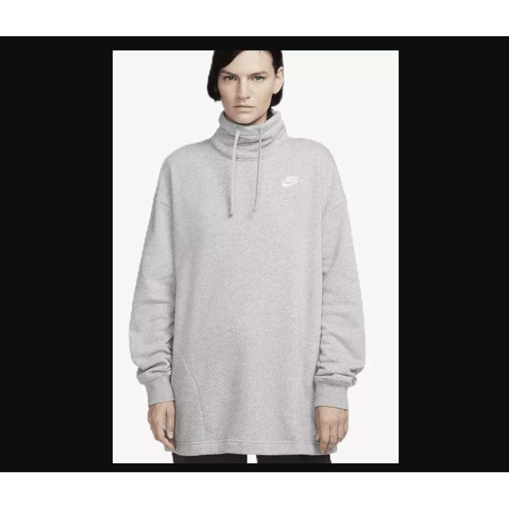 Nike Women Gray Club Fleece Oversized Mock-Neck Sweatshirt Medium FB8664-063 NEW